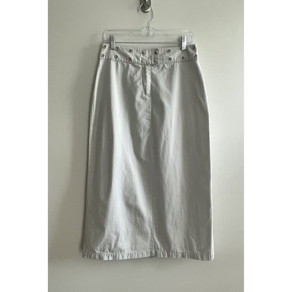 VTG Carolina Blues Midi Pencil Skirt Womens 10 Khaki with Back Slit Grommet 90s